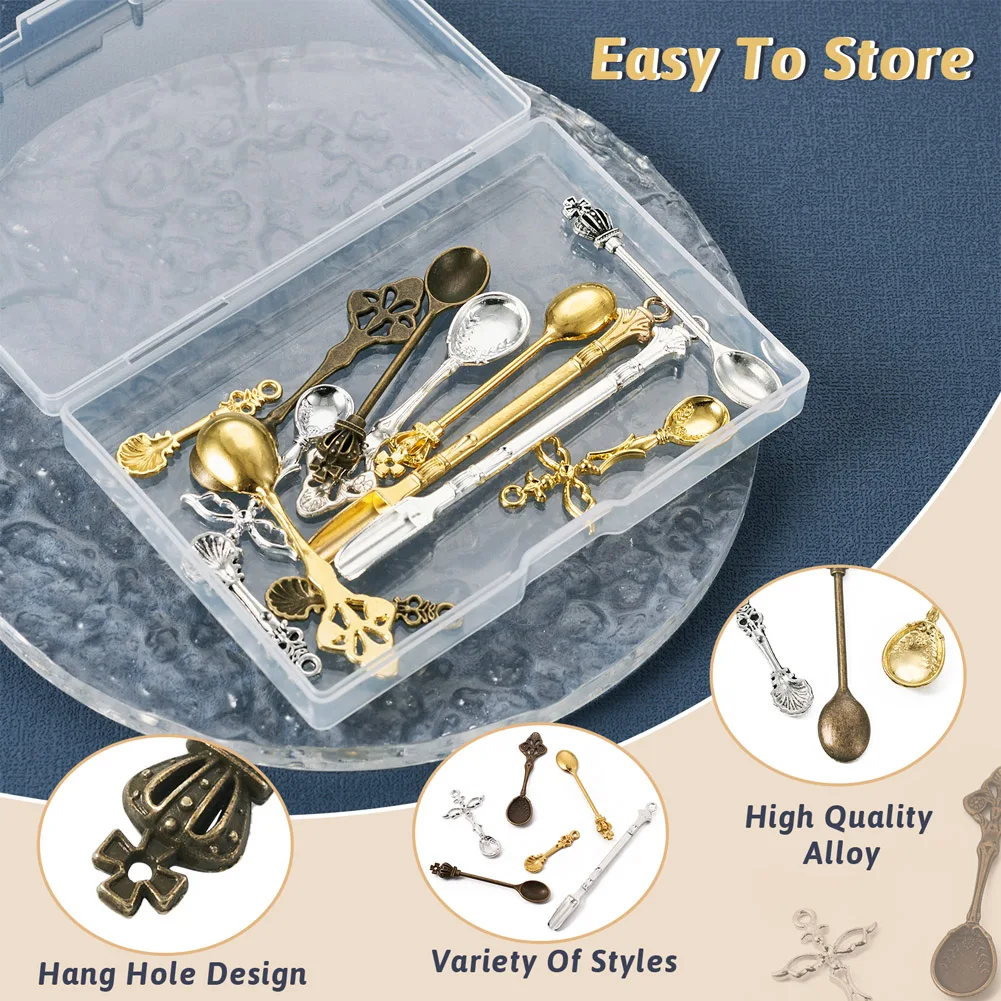 26Pcs Mini Spoon Charms Vintage Zinc Alloy Pendants For Women Jewelry Making Handmade Craft Necklace Earring DIY Accessories