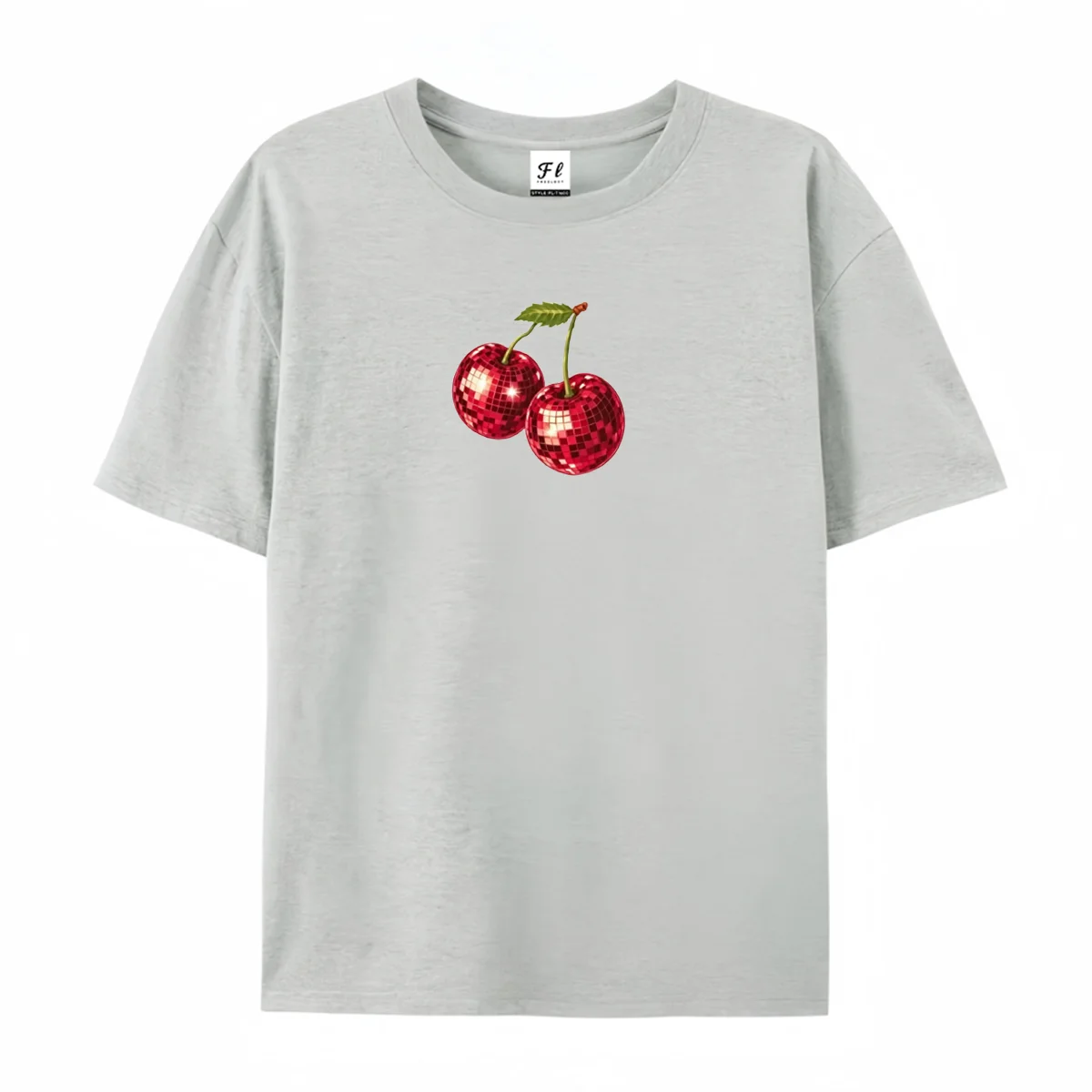 Retro Disco Cherry Graphic T Shirt Vintage Sparkle Fruit Pattern Crew Neck Short Sleeve Tee Y2K New Aesthetic Casual Tops Gift