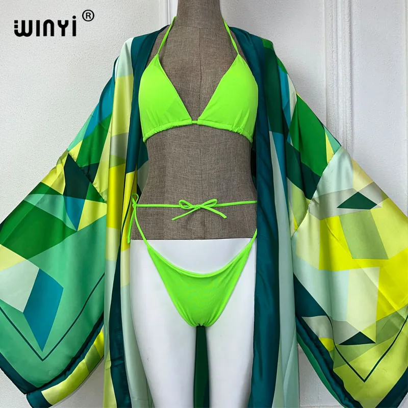 WINYI dresses for women print Bikini set fashion cardigan Africa beach wear cover-up beach outfits for women