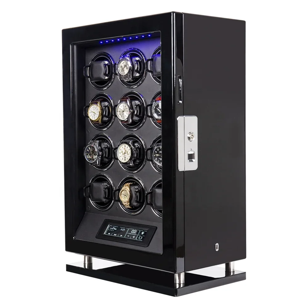 

Factory direct sales Super Quiet 12 Slots Fingerprint luxury watch winder With Led Backlight