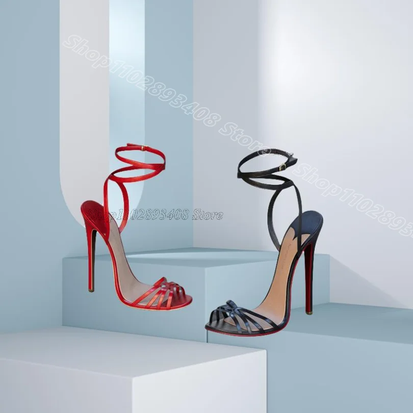 

Red Ankle Buckle Open Toe Sandals Patent Leather Solid British Style Fashion Women Summer Sexy Sandals 2025 Zapatos Para Mujere