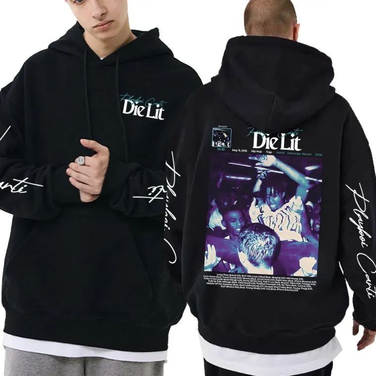 

Rapper Playboi Carti Die Lit Graphic Print Hoodie Men Hip Hop Vintage Hooded Sweatshirt Male Oversized Hoodies Men's Streetwear