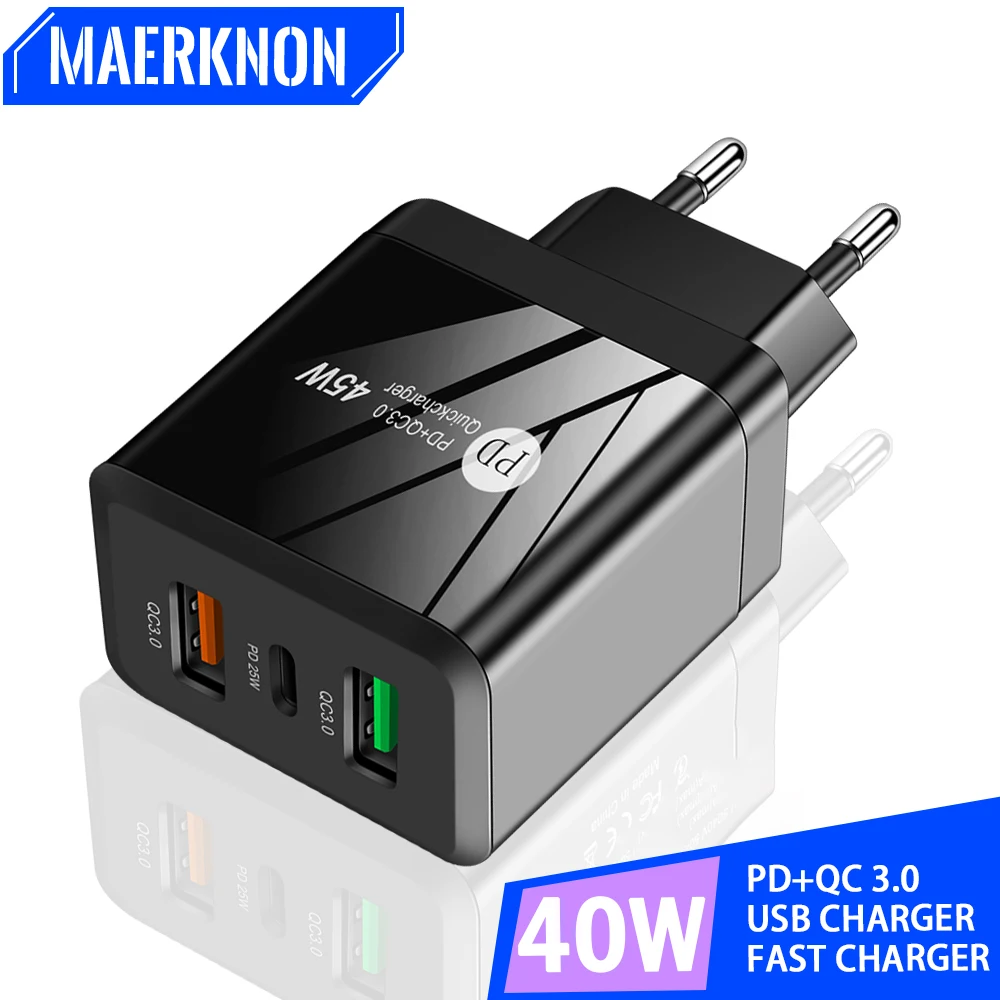 45W USB Charger Fast Charging 3 Port Type C Quick Charge 3.0 Phone Adapter For iPhone Xiaomi Samsung Huawei EU Plug Wall Charger