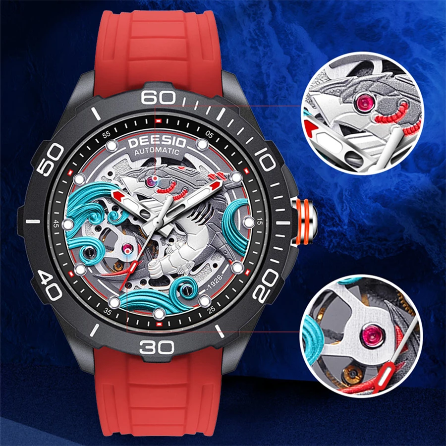 Deesio Design Brand Automatic Watch For Men Mechanical Watches Carbon Fiber Case Luminous Waterproof Casual Sports Reloj Hombres