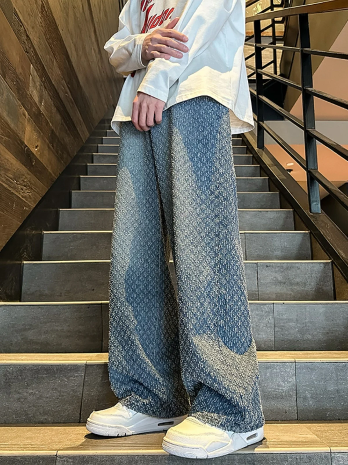 

Американские свободные широкие джинсы прямого кроя, мужские весенне-осенние повседневные длинные брюки с цветочным принтом, джинсовые джинсы с низкой талией