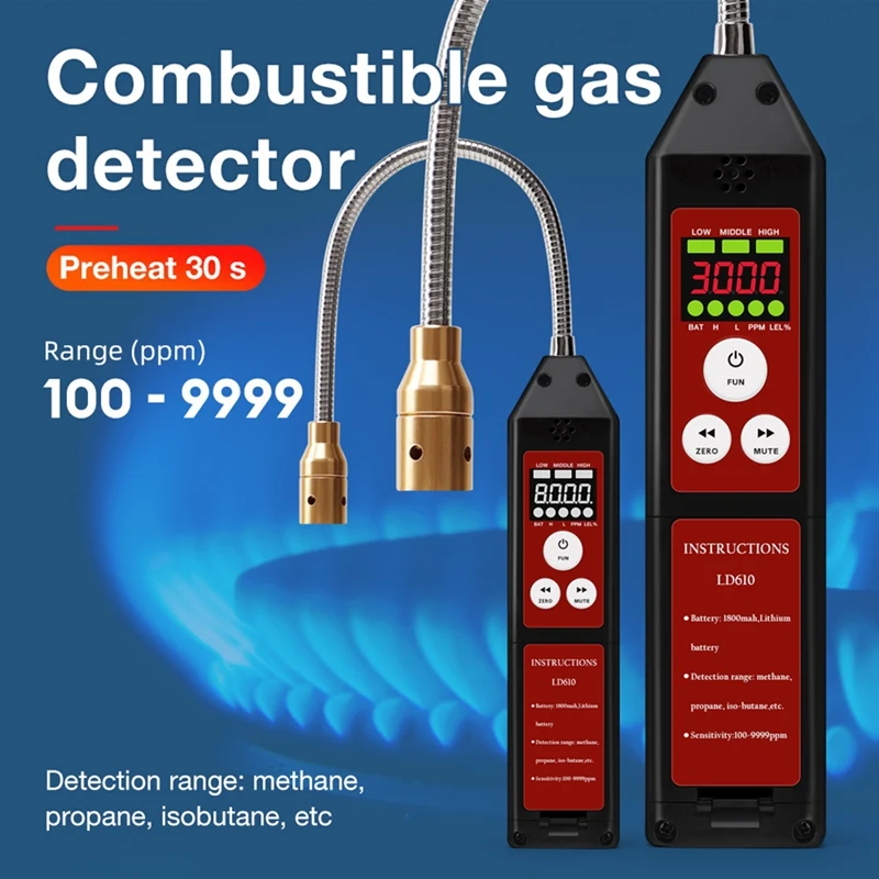 LD610 Combustible Gas Leak Detector Sound Alarm Combustible Methane C4H10 H2 Gas Leak Tester 100-9999ppm Gas Tester-A69M - view 4
