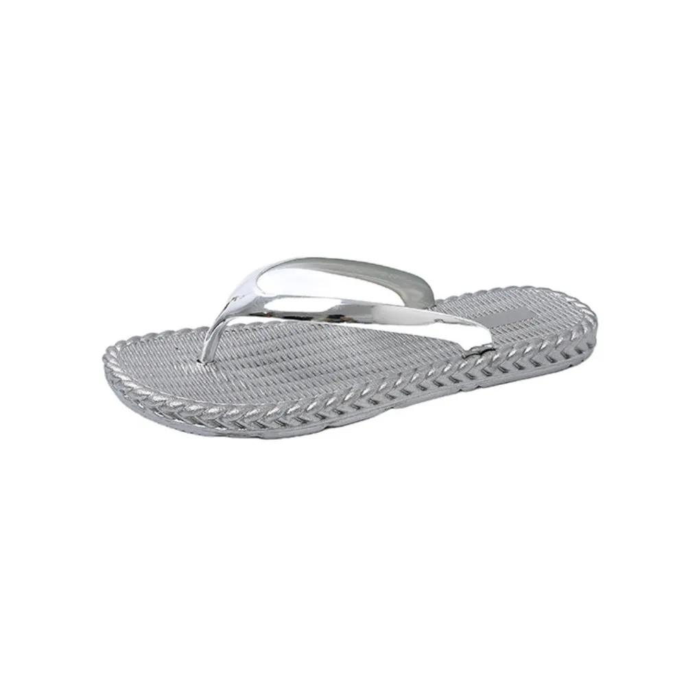 Sweet Holiday Silver Glossy Flip Flops Waterproof Non-Slip Seaside Sandals Flat Gold Vacation Beach Slippers Swimming