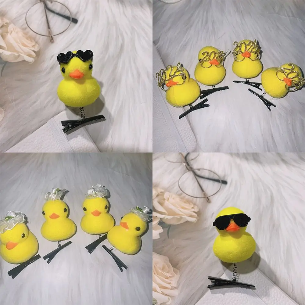 10pcs Hair Styling Tool Little Yellow Duck Hairpin Cartoon 3D Spring Hair Clip Cute Animal Duckbill Clip Hair Accessory