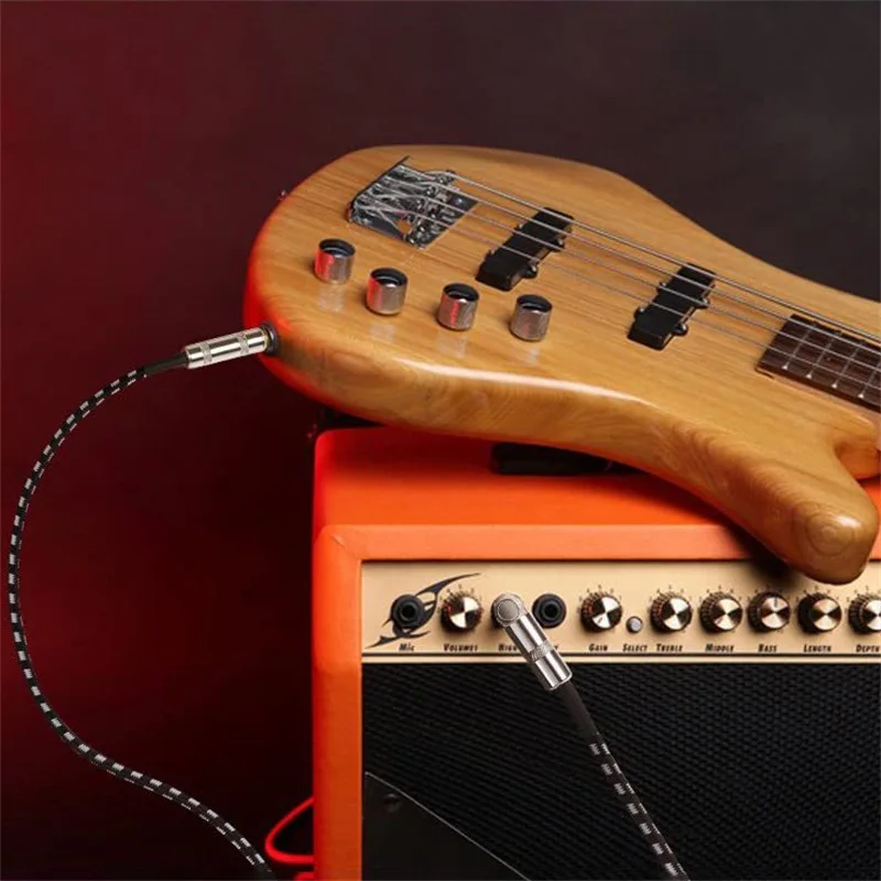 كابل جيتار مضفر 3 م/5 م - سلك صوت PVC عالي المرونة 6.35 مم (1/4 بوصة مستقيم إلى الزاوية اليمنى) للأدوات الكهربائية