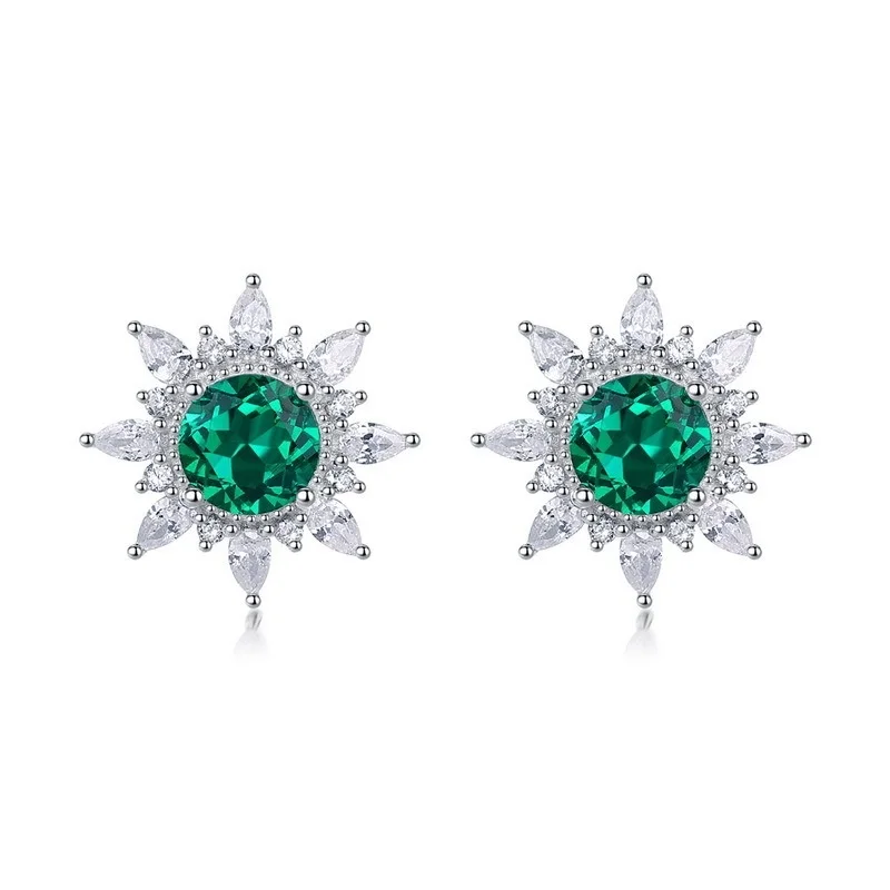 

Delicate Lab Created Emerald S925 Sterling Silver Flower Stud Earrings For Women Well Shipping Vintage Jewelry Anniversary Gift