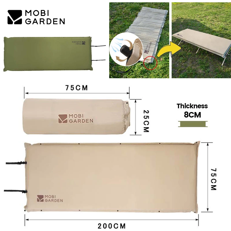MOBI GARDEN Single Self-Inflating Mattress Thickness 8cm Portable Storage Camping Hiking Sleeping Pad Automatic Inflatable Mat