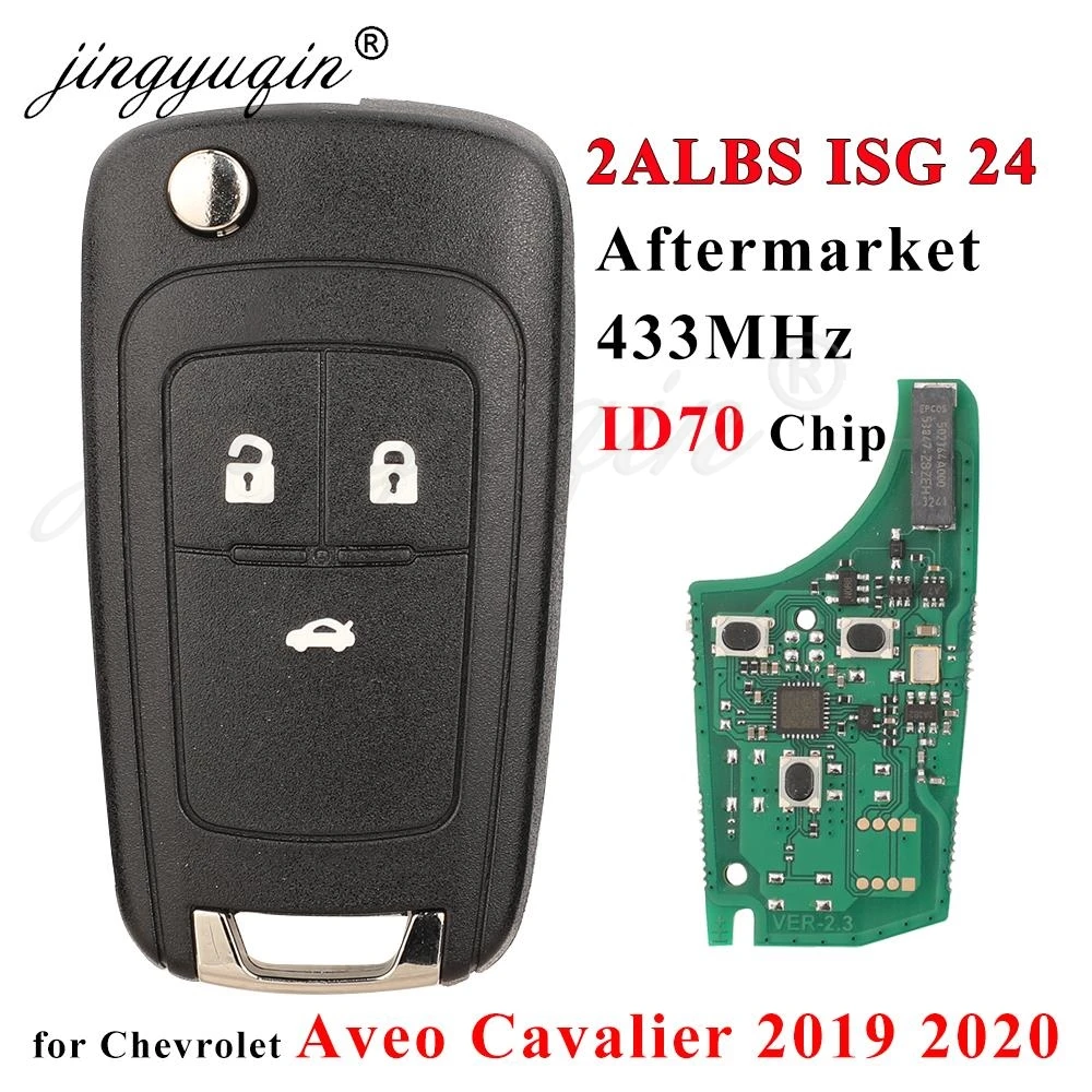 

jingyuqin Remote Car Key 433MHz ID70 for Chevrolet Aveo Cavalier 2019 2020 2ALBS1SG24 Auto Key Replacement Full Control