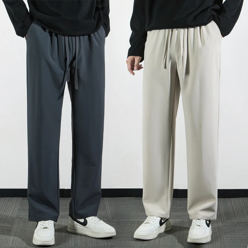 

4 цвета, весна-лето, новые мужские повседневные брюки, однотонные драпированные широкие брюки, модный дизайн, мешковатые прямые спортивные штаны для бега, мужские