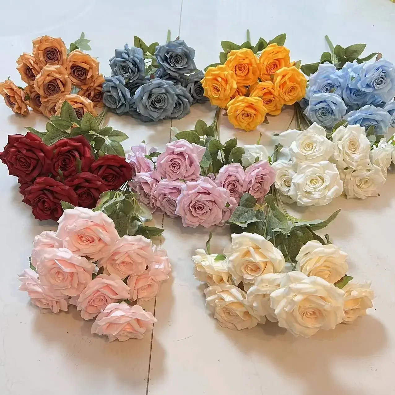 9 Head Diamond Roses European Artificial Flowers Home Wedding Rose Wedding Hotel Road Leading Bunch Artificial Flowers Red roses