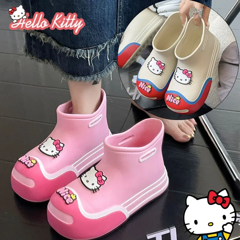 Sanrio Hello Kitty śliczne kalosze damskie buty do wody EVA Cartoon wodoodporny antypoślizgowy Trend buty do chodzenia na co dzień botki