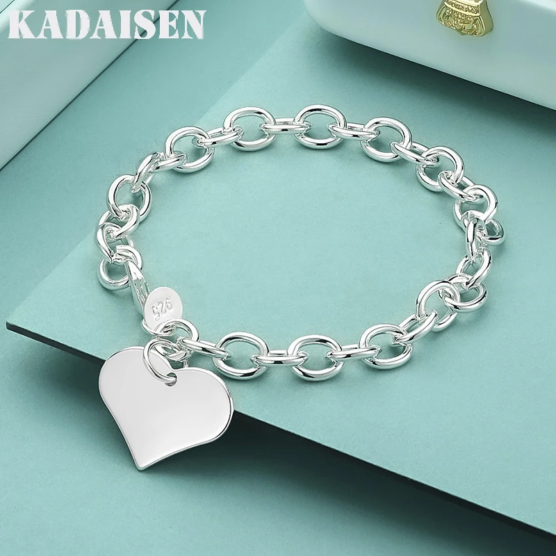 

Factory Direct Fashion 925 Sterling Silver Bracelet For Woman Hot Fine Love Heart Pendant Chain Jewelry Wedding Party Gift