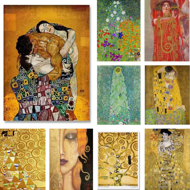 Classic Gustav Klimt Family Famous Canvas Painting Tear Kiss Gold Modern Posters Prints Wall Art Picture For Room Decor Cuadros