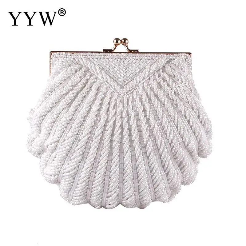 Elegant Women Wedding Purse Handbag Luxury Evening Party Bags White Shell Clutches Pochette Mariage Sac Femme Beaded Clutch Bag