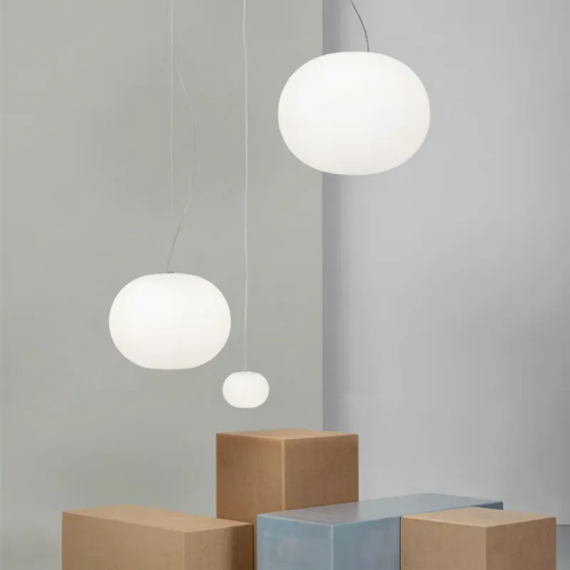 

2025 Glo Ball Pendant Lamp Milky Oval Glass Ball Chandelier Lamp Shop Bar Cafe Restaurant Scandinavian Design Suspension Light