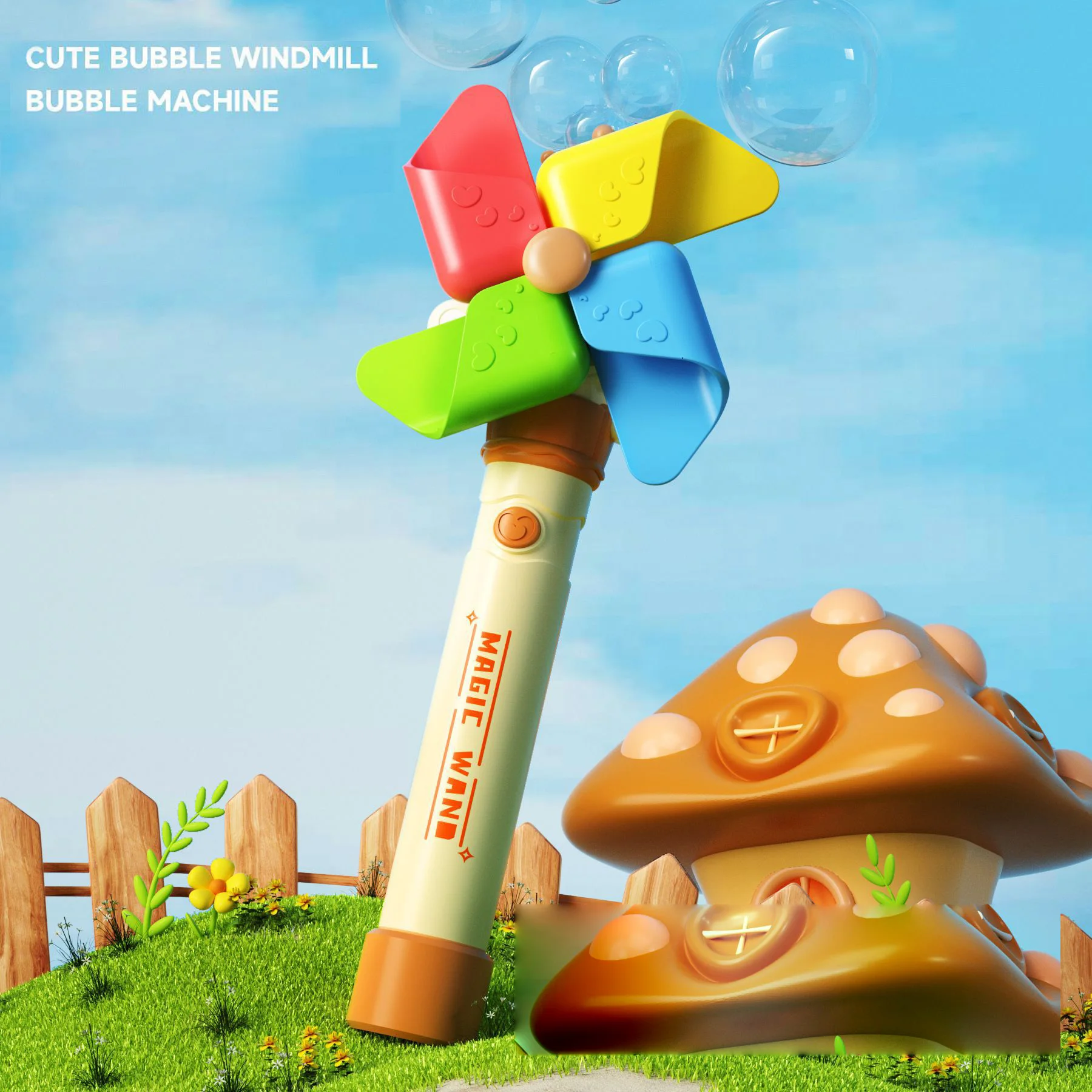Máquina de burbujas de molino de viento para niños, juguete automático de burbujas de flores con varita de burbujas ligera, soplador de burbujas, juguetes para chico