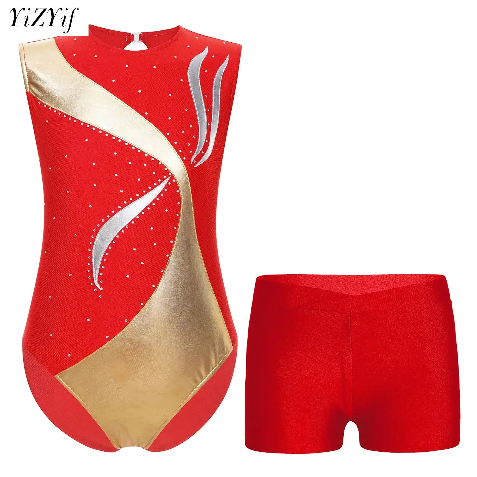 

Kids Girls Ballet Gymnastics Leotards with Shorts Children Ballet Dance Outfits Dancewear Sets for Yoga Unitard Skating Jumpsuit