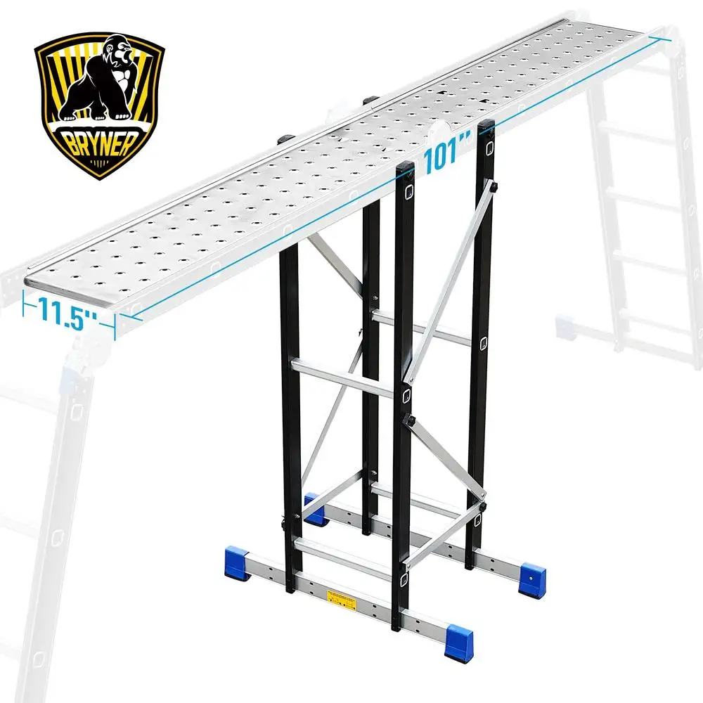 Multi-Purpose 19.6Ft Folding Ladder Support Rack with Steel Trays Scaffolding Platform 7-in-1 Kit Aluminum Material SGS EN131