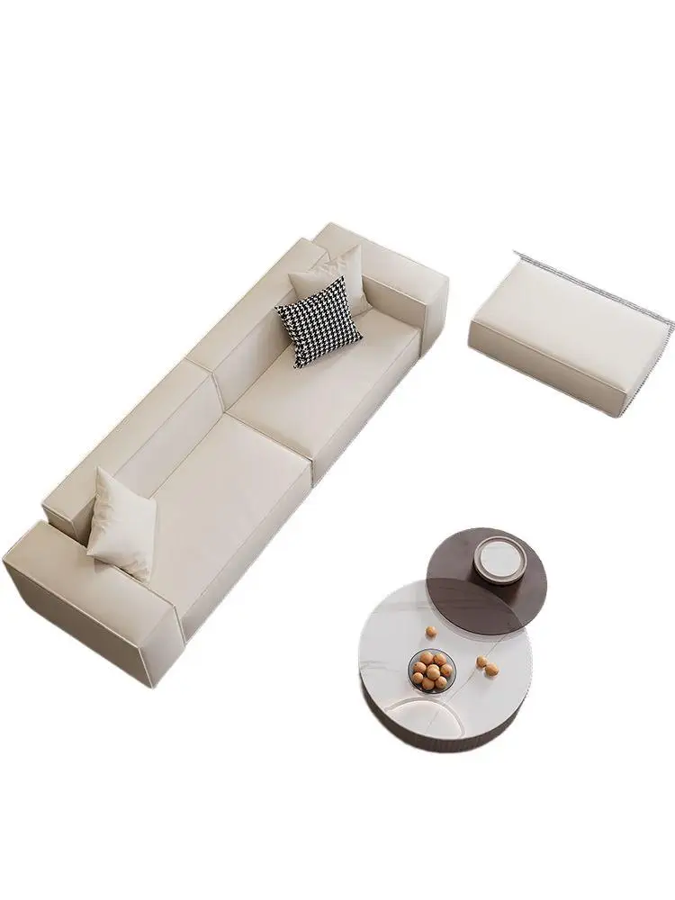 

Minimalist, creamy style, tofu cubes, sofa, living room, simple, modern, straight row