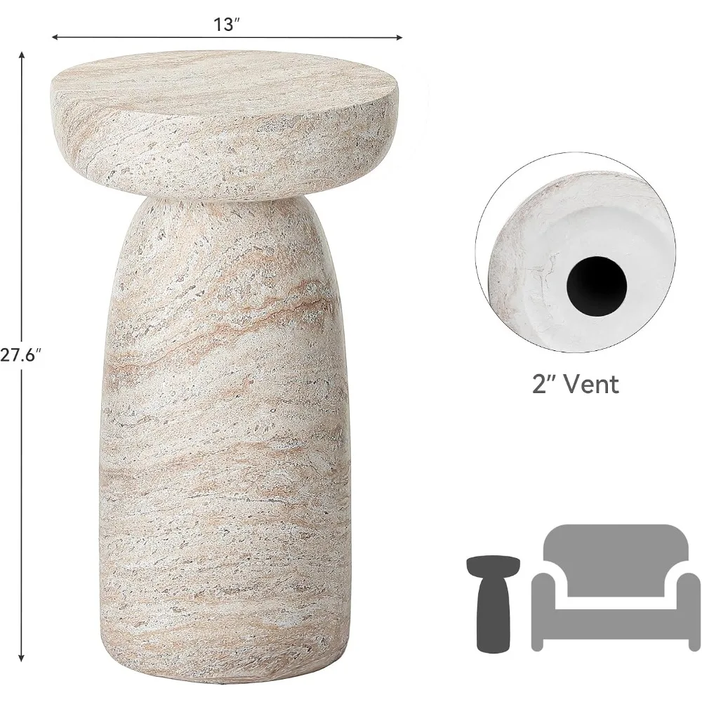28 Inch Outdoor Side Table, Large Modern Geometric End Table for Patio