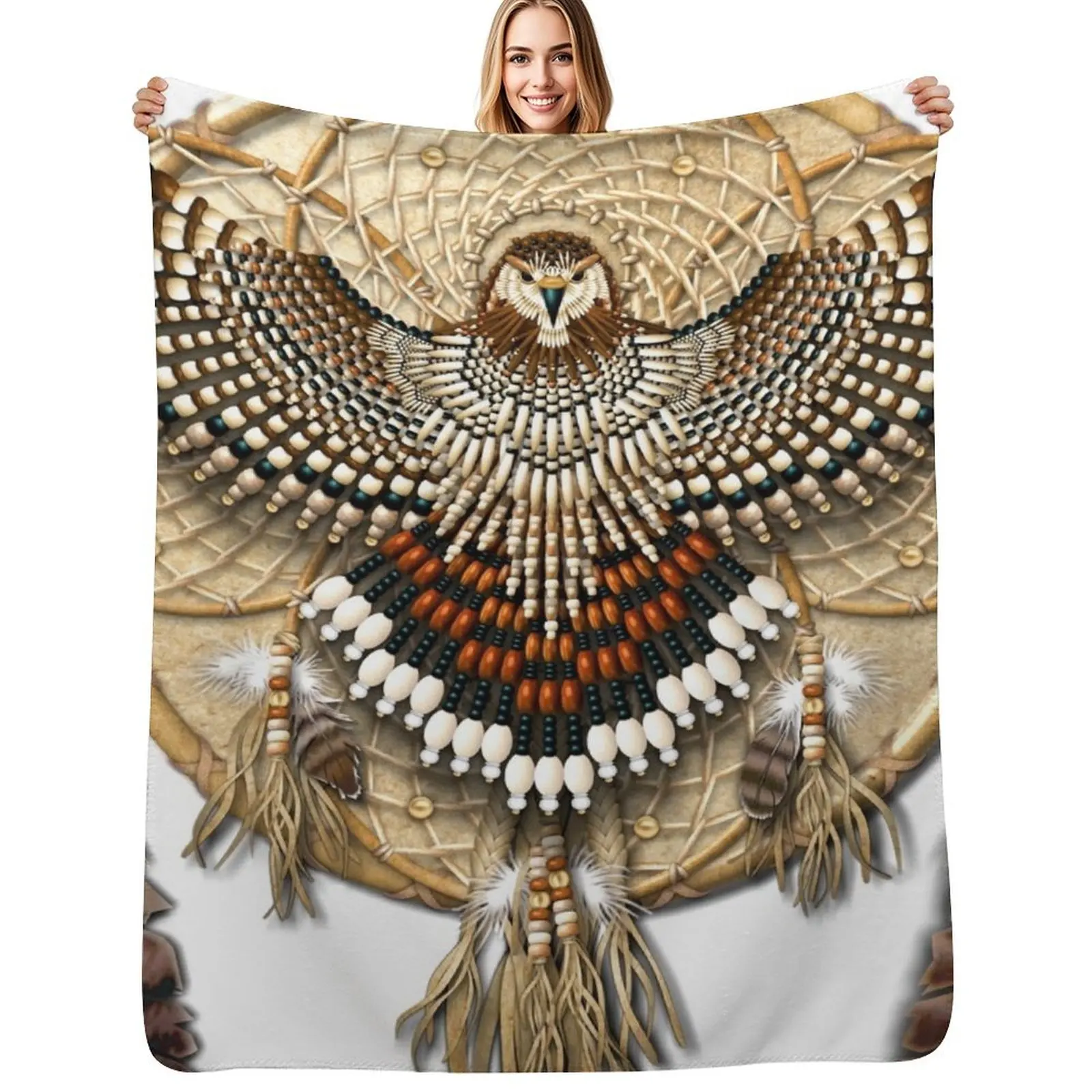 

Red-Tail Hawk Dreamcatcher Mandala Throw Blanket Cozy Light Blanket for Travel Camping Picnic