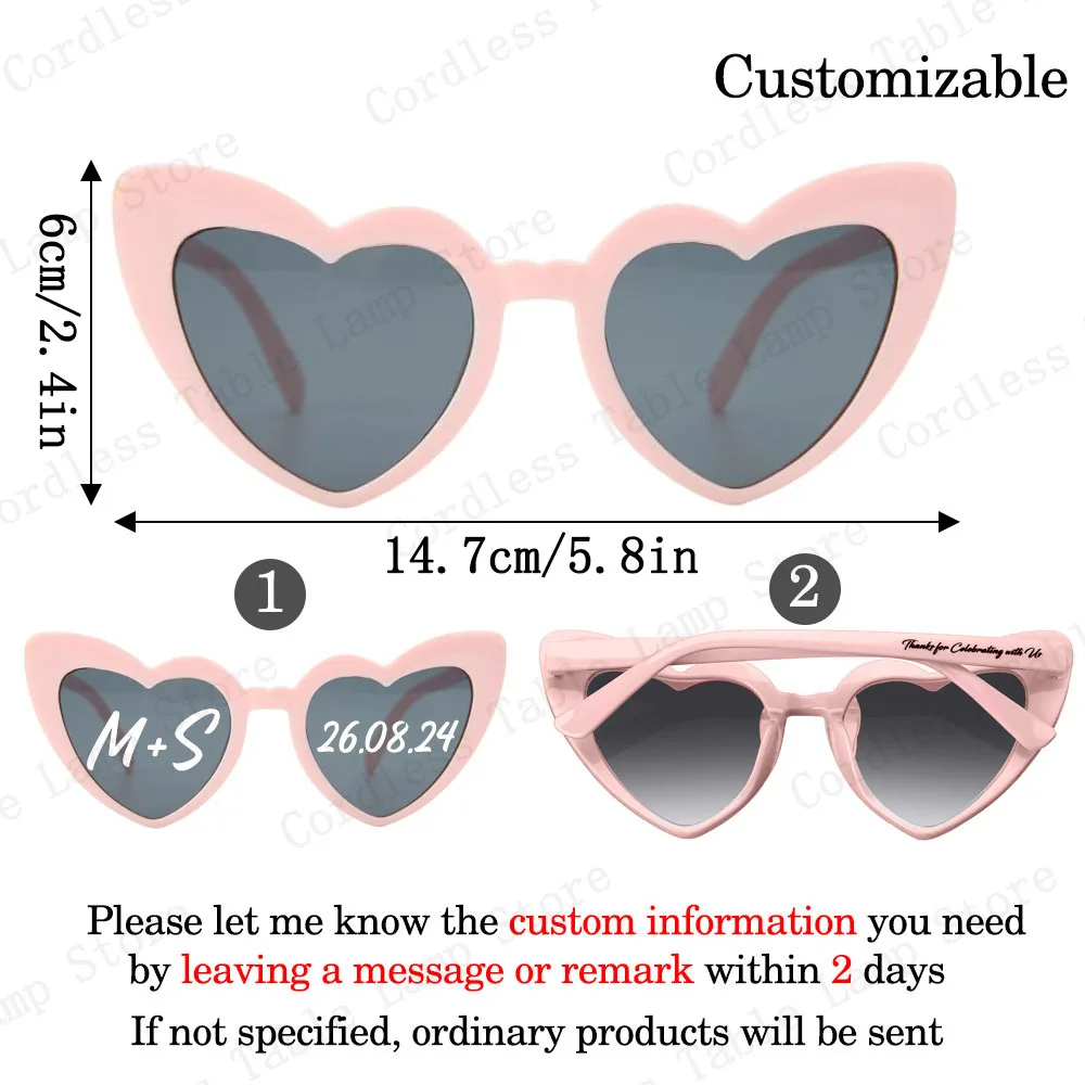 XMSJ 24–120 Stück individuelle Herz-Sonnenbrillen, personalisierte Hochzeits-Sonnenbrillen, Brautparty-Geschenke für Gäste, Hochzeit, Datum, Initialen, individuell 4
