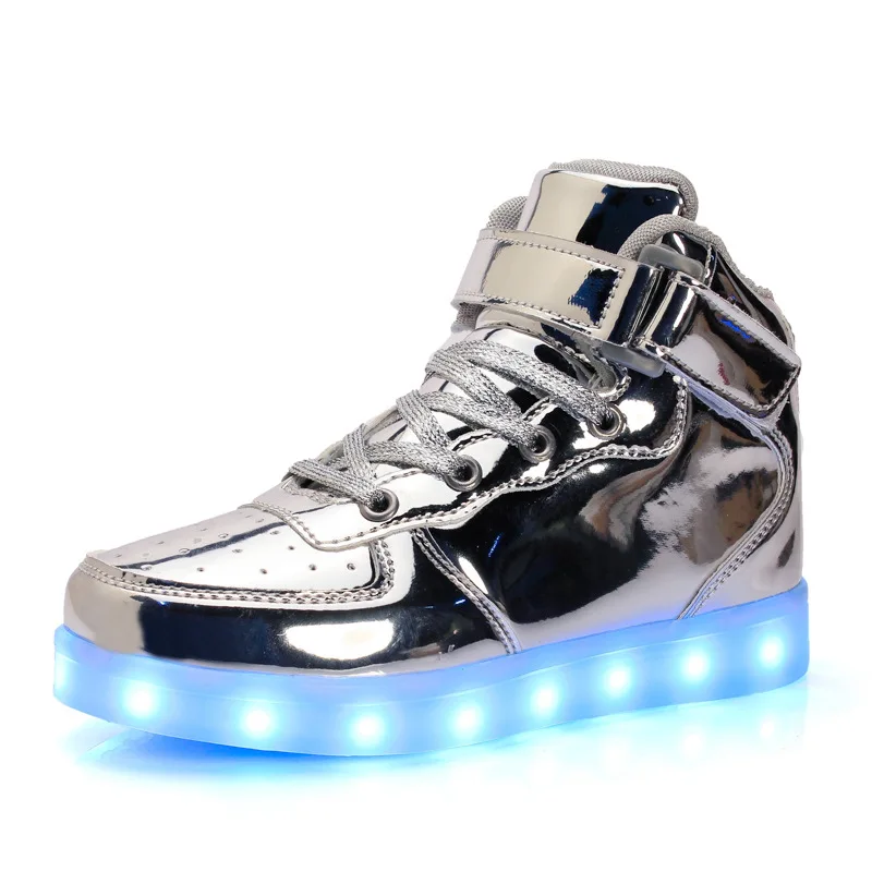 Trump Unisex buty z lampkami LED modna trampki z diodami LED z wysokim topem, świecąca świecące buty USB dla mężczyzn, kobiet, nastolatków