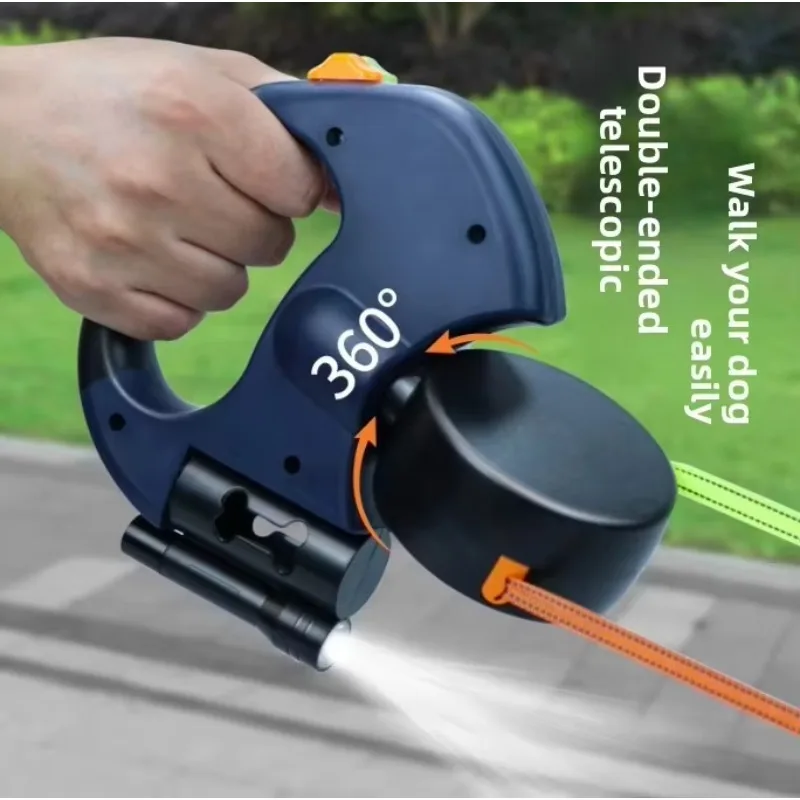 

Double-Head Telescopic Pet Tractor Rope Leash Light-Style Accessories Striped Dog Walker Collar Fur for One-Drag Two-Rope