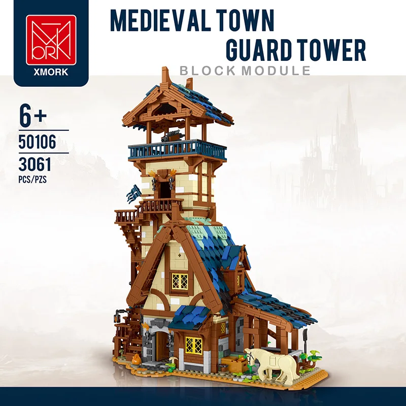 XMork 50106 Medieval Town Guard Tower Model Modular street view Series Adultes DIY Toys Building Blocks Boy Holiday Gift 3061Pcs