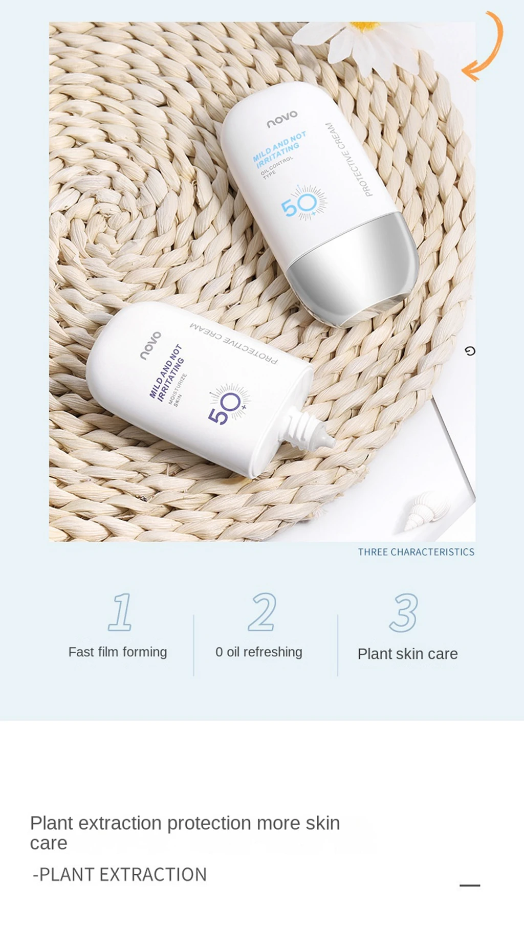 Novo Isolation and Protection Milk 2-in-1 UV Protection, Waterproof, Sweating Proof, Facial and Body Whitening Sunscreen SPF50