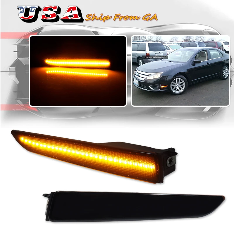 

2 шт. Янтарно-желтый светодиодный передний бампер, боковой сигнал, парковочный габаритный фонарь для 2010-2012 Ford Fusion, указатель поворота 12 В