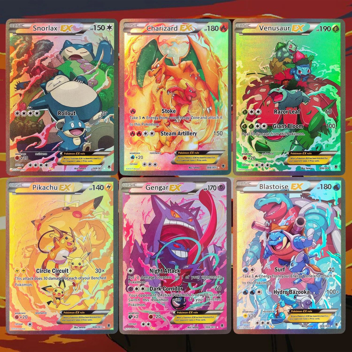 Tarjeta Coleccionable de Juego de Anime PTCG Hecha a Mano, Serie Evolution en Inglés, Charizard, Gengar, Blastoise, Snorlax, Venusaur EX