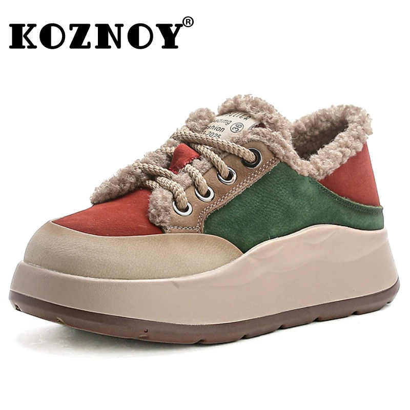 

Koznoy 4cm Suede Genuine Leather Plush Luxury Platform Wedge Spring Autumn Winter Vulcanize Chunky Sneaker Women Boots Shoes