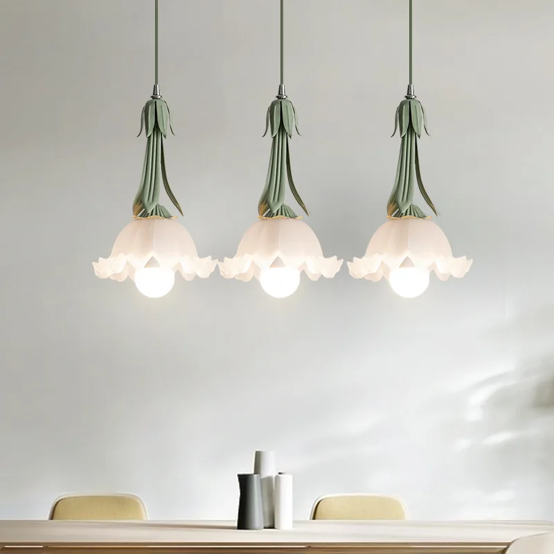 

Restaurant pendant light, multi headed countryside lily of the valley flowers, retro bedside cream style lighting fixtures