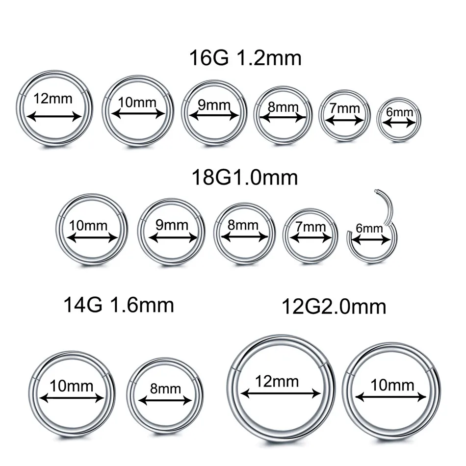 50/100Pcs Round Ear Helix Hoop Earrings 16G 20G Stainless Steel Hinged Segment Nose Piercing Body Jewelry Wholesale 6-16mm