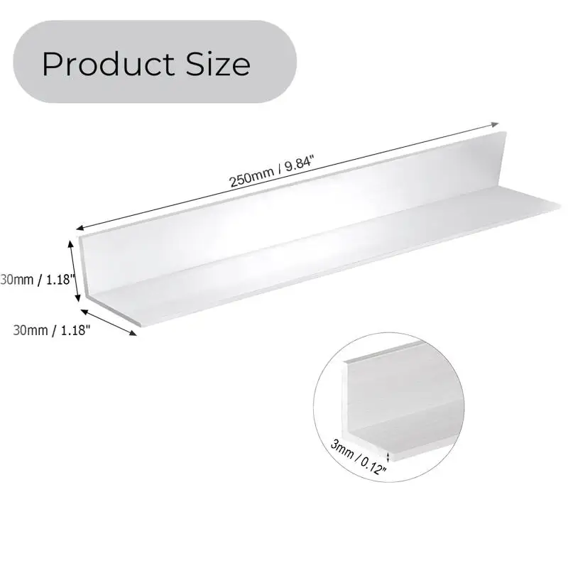 1pcs 6061 Aluminum L-Shaped Profile 250mm Length, Right Angle Bracket Trim for Structural Support & Decoration