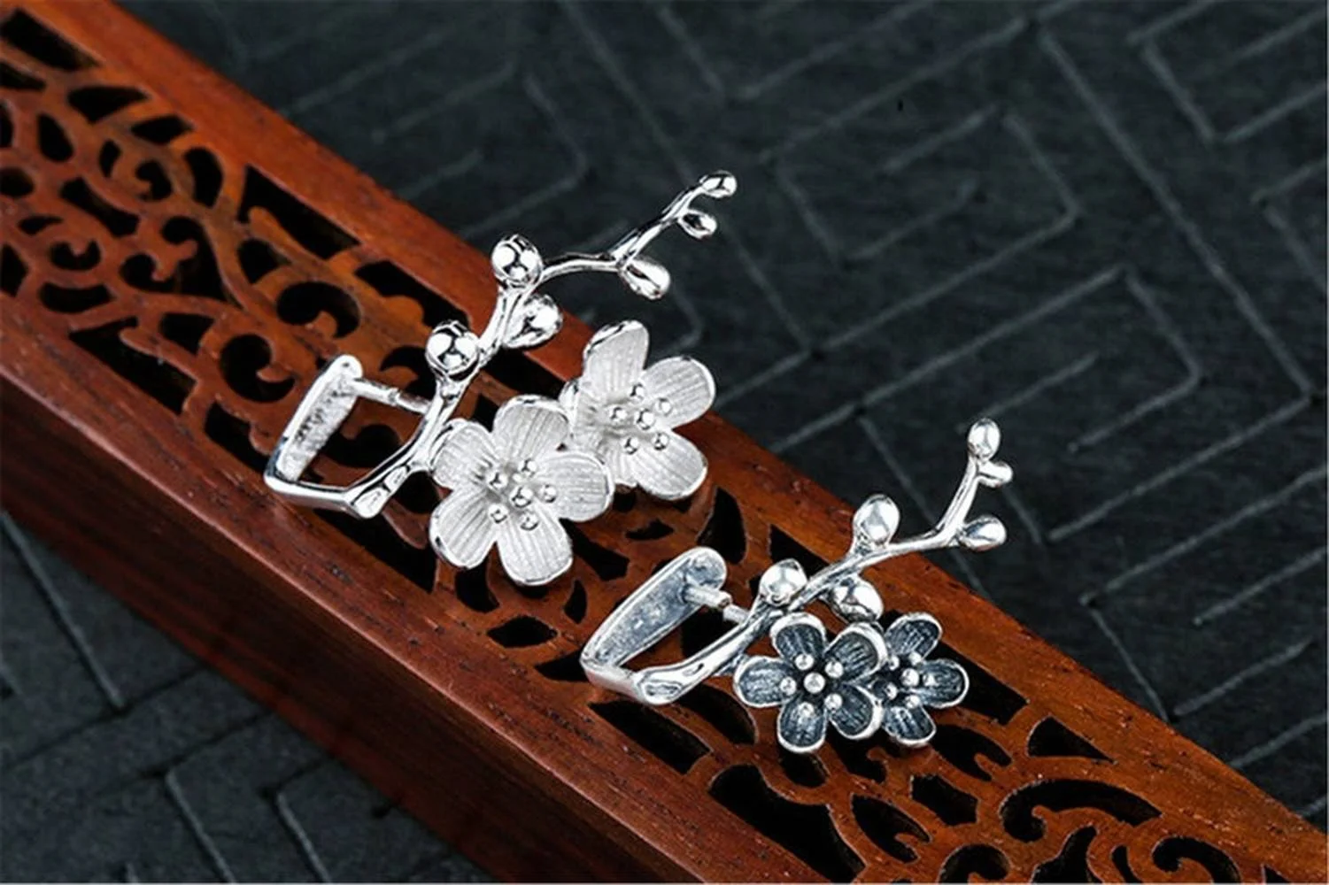 925 Sterling Silver Bail Connector Sterling Silver Plum Flower Pendant Pinch Bail