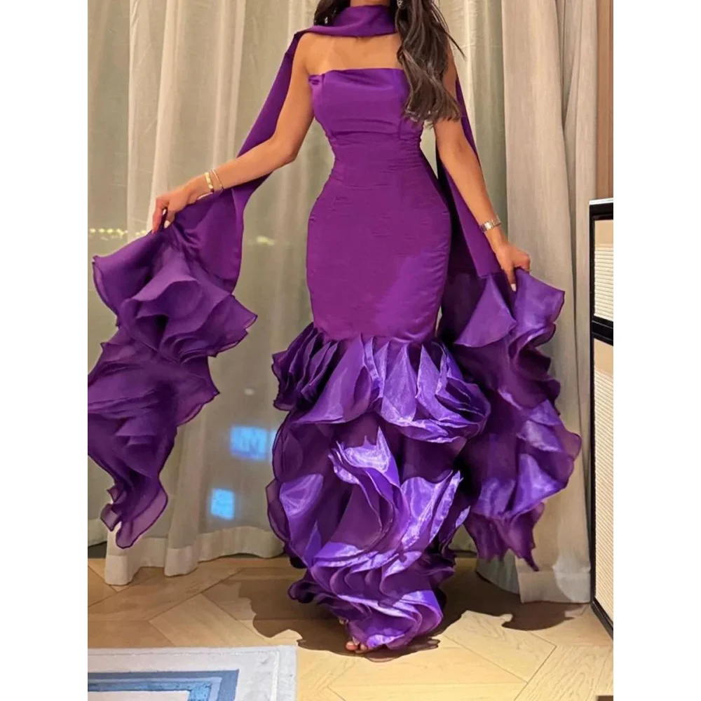 

Customized Purple Strapless Evening Dresses/Bridal Wedding Party Girl Prom Gowns New in Fashion Mermaid/Trumpet Floor-Length