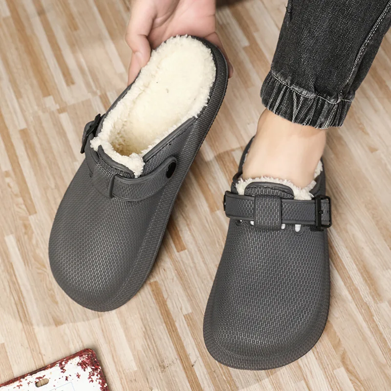 Sepatu wanita musim dingin, sandal wanita dan pria rumah, sandal Platform anti selip, sandal hangat bulu berbulu, sandal dalam ruangan kamar tidur, sepatu katun