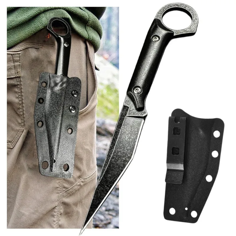 2024 New corrosion-resistant portable knife, multi-purpose outdoor straight knife K-sheath, jungle self-defense EDC knife