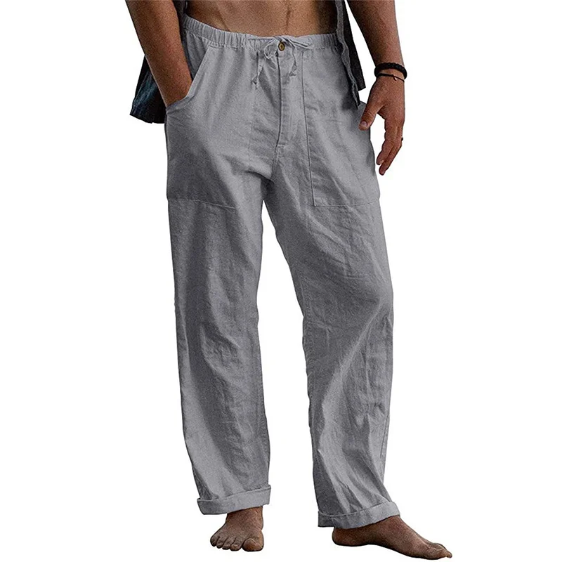 Herren Freizeit hose Home Pants New Man Baumwolle Leinen große weiße gerade Hose solide Strand schwarz Fitness hose