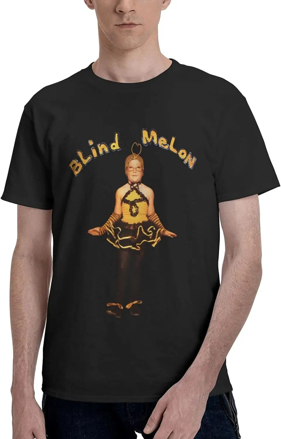 

Men Rock Band Blind Music Theme Melon T Shirt Crewneck Short-Sleeve T-Shirts, Cool Cotton Tees Tops Shirt for Man