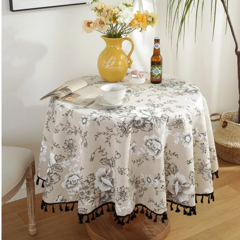 Hot Selling European Retro Tablecloth Cotton Linen Tassel Round Tablecloth Cover Towel Cafe Tablecloth