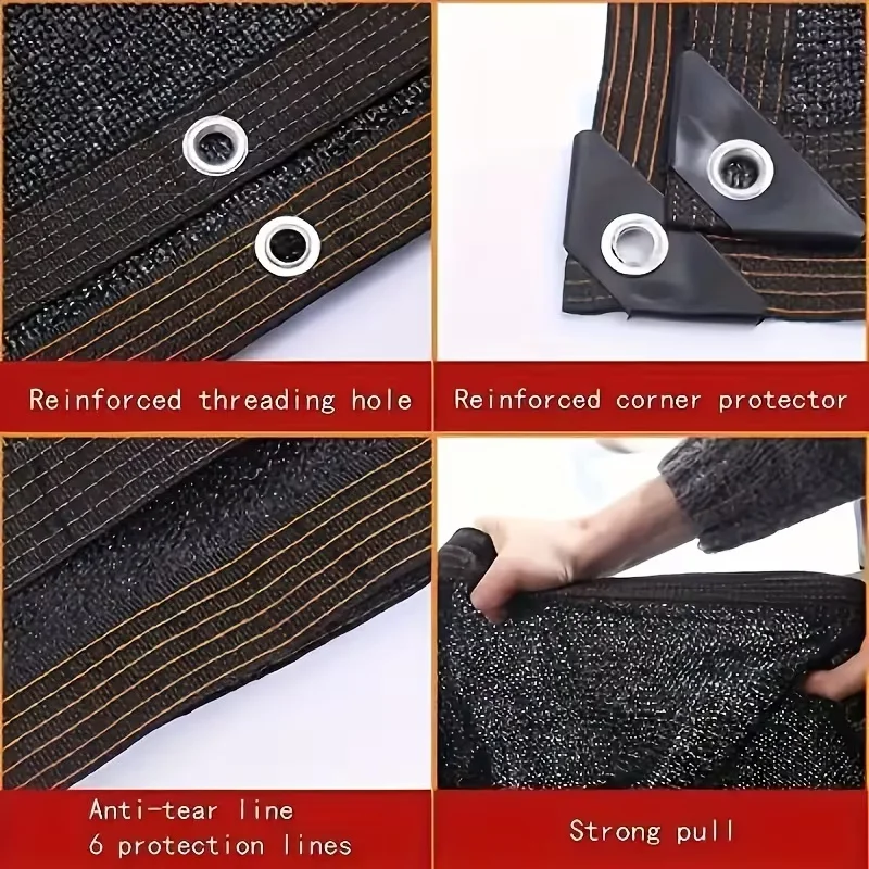 غطاء شبكي من قماش التظليل الأسود بحافة مسجوبة مع حلقات، شبكة شمس للعريشة، الدفيئة النباتية، الحدائق، الفناء، المظلة