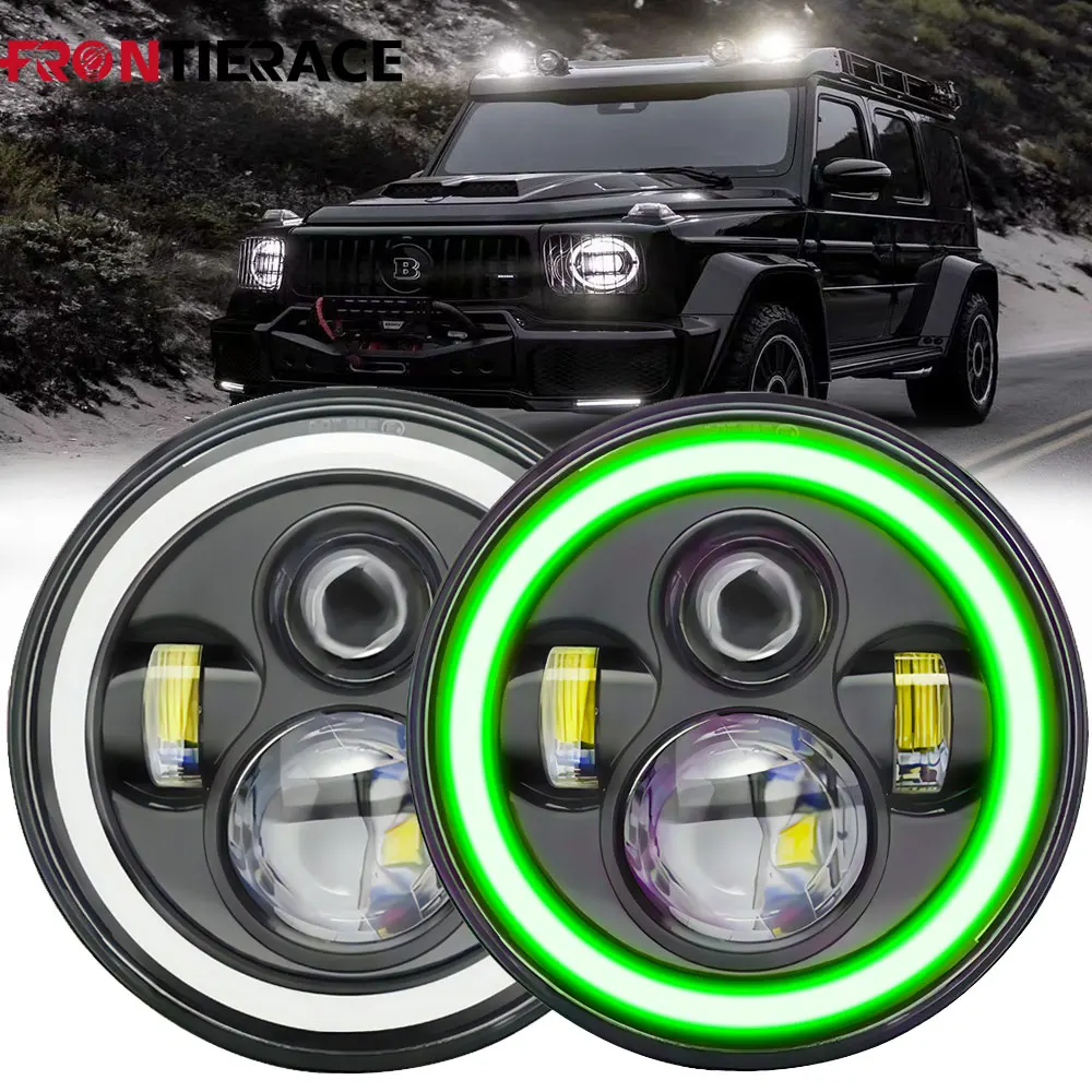 

7inch DRL Green Round Jeep Headlight angel eye led fog for niva lada 4x4 tuning Lighthouse for Jeep Wrangler Accessories