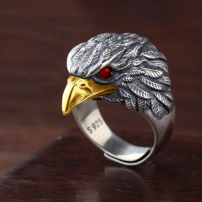 Silver Original Design Japanese And Korean Trendy Retro Exaggerated Domineering Eagle Opening Adjustable Men's Ring